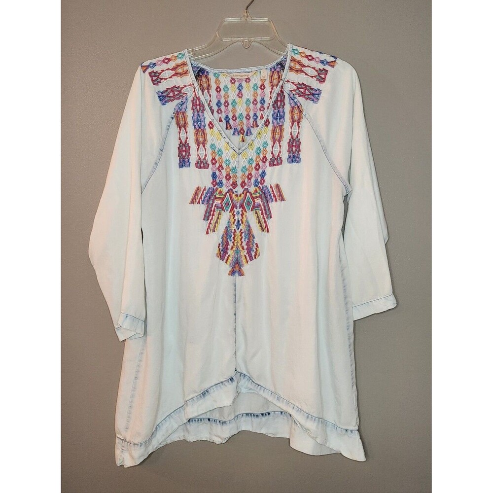 Soft Surroundings Women’s Mixteca Embroidered V-Neck Tunic Size Large